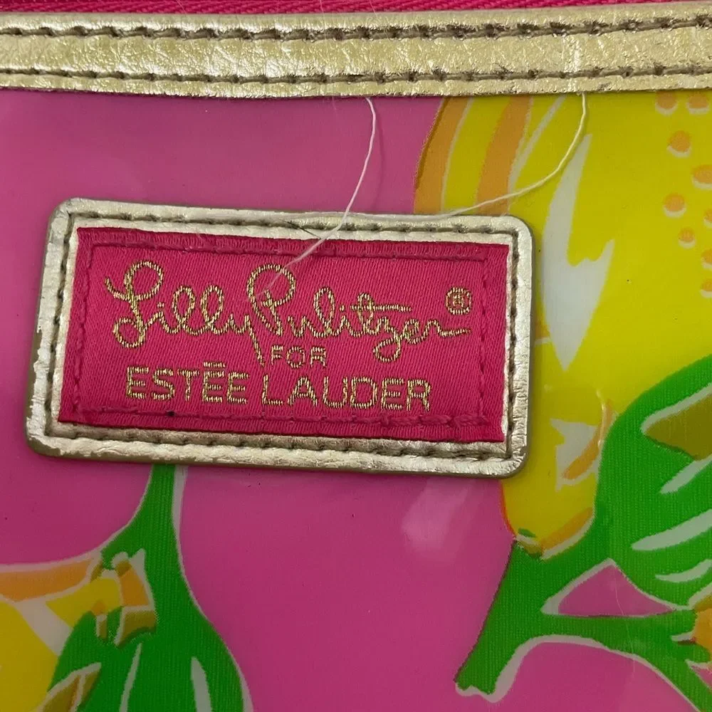 Lilly Pulitzer for Estee Lauder Pink Yellow Lemons Cosmetic Makeup Bag